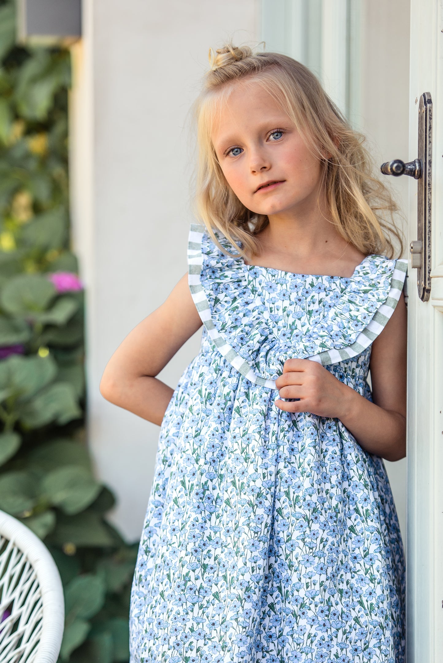 Floral Dress with Striped Bow