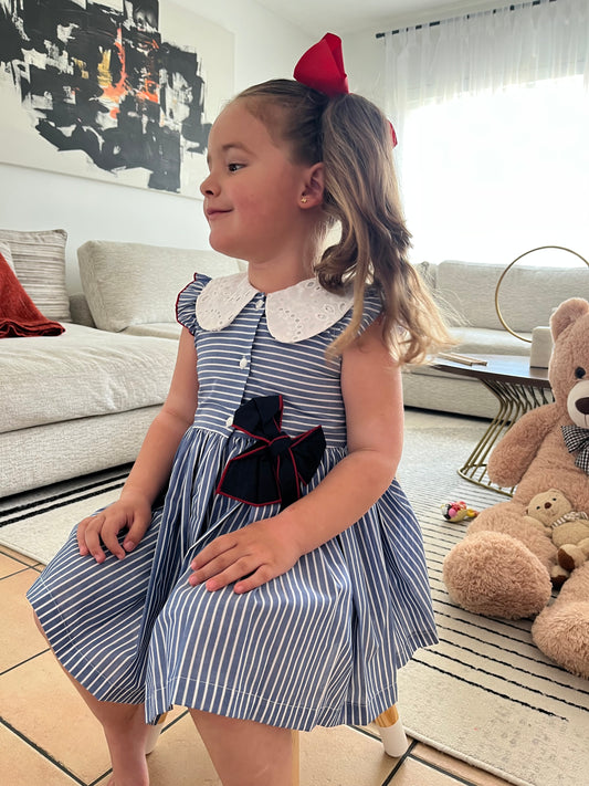 Blue Collar Dress with Stripes