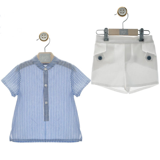 Blue shirt and white shorts set