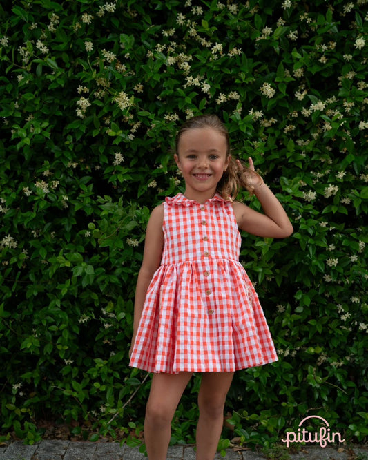 Orange and White Plaid Dress
